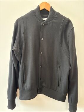 Men's Black Bomber Jacket with Ribbed Trim